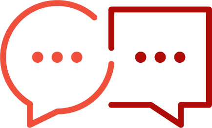 Icon of two speech bubbles, one outlined in orange and the other in red