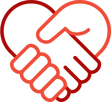 Icon of two hands shaking, forming the shape of a heart