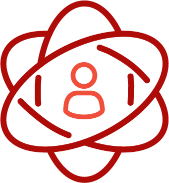 Icon of a person surrounded by an atom-like orbit