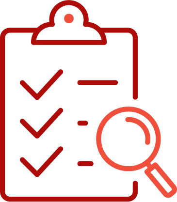 outline of a magnifying glass over a checklist