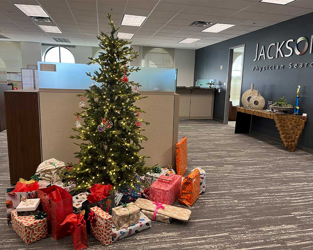 Jackson Physician Search office decorated for Christmas