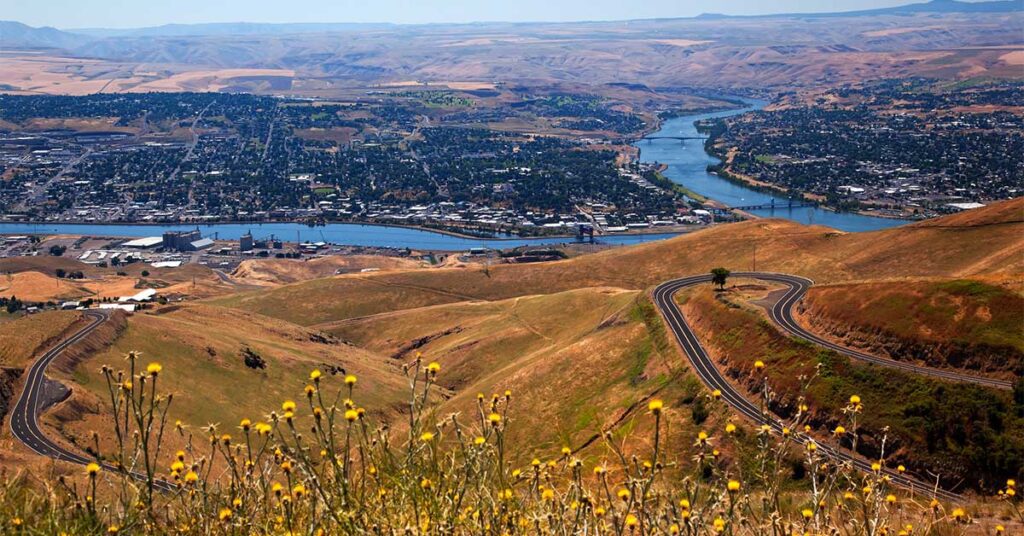View of Snake River in Lewiston Idaho taken from Lewiston Hill