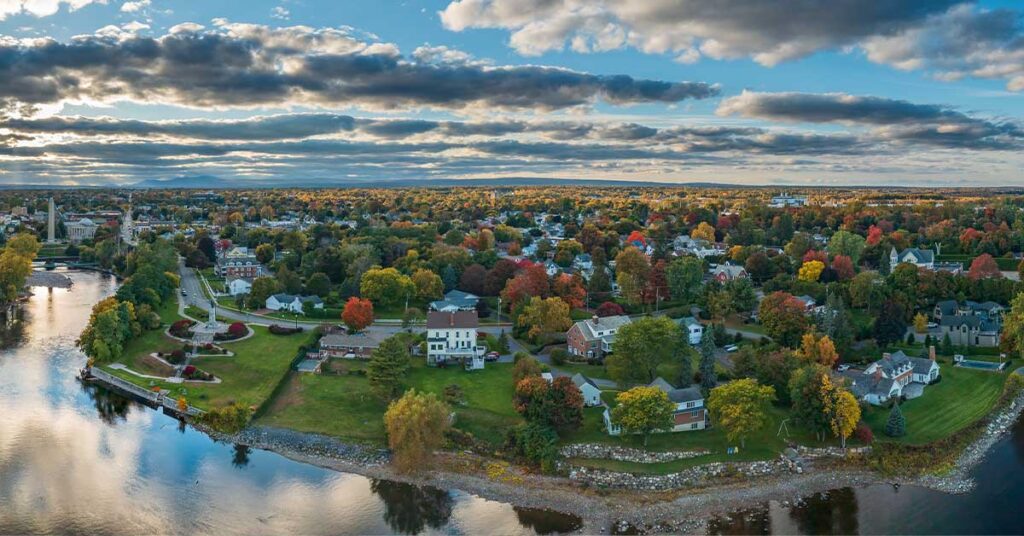 Aerial panorama over Plattsburgh in New York state