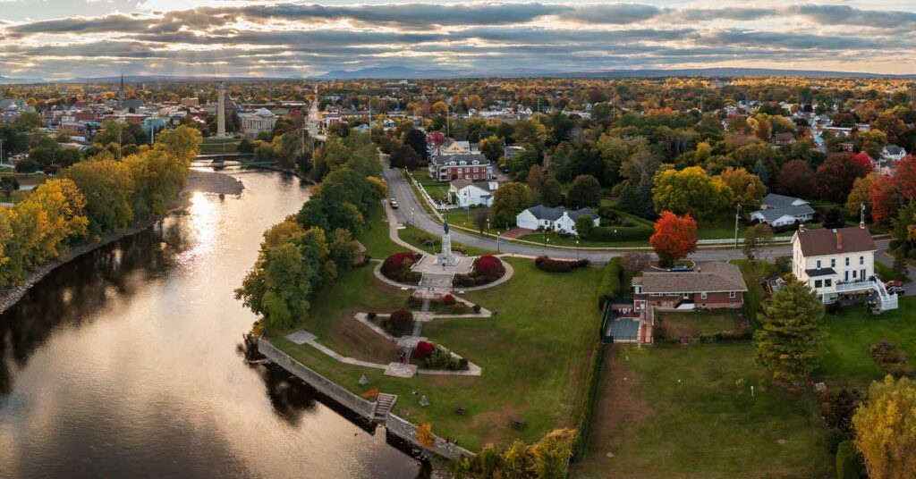 Aerial panorama of Plattsburgh in the northern part of New York State