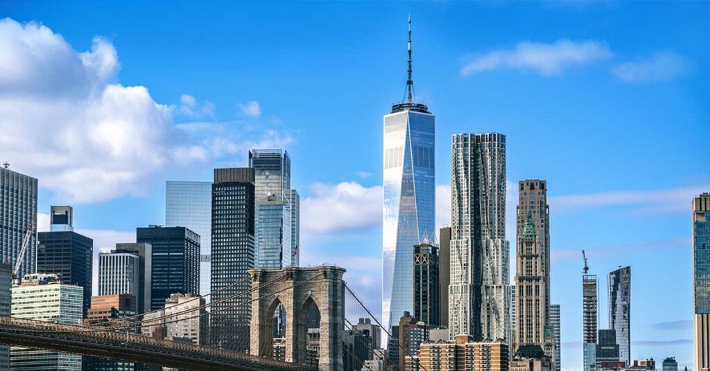 Iconic Brooklyn Bridge and Manhattan skyline Landscape in New York City